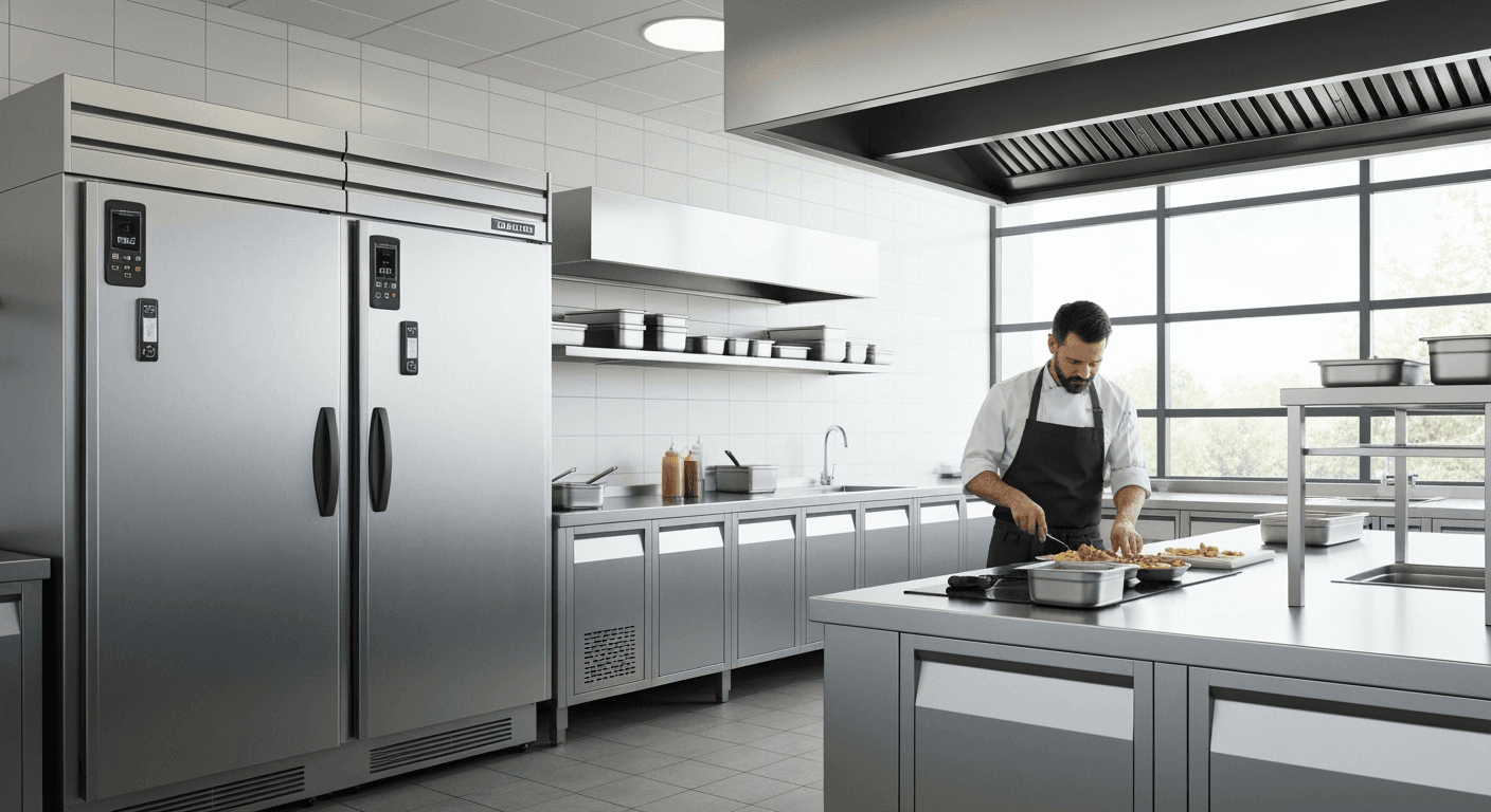 Модерна ресторантска кухня с оборудване за хранителна безопасност